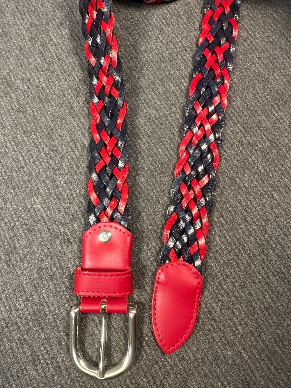 Vera Pelle Leather Belt Red & Navy Blue Braided - Made in Italy - Men's Size 36